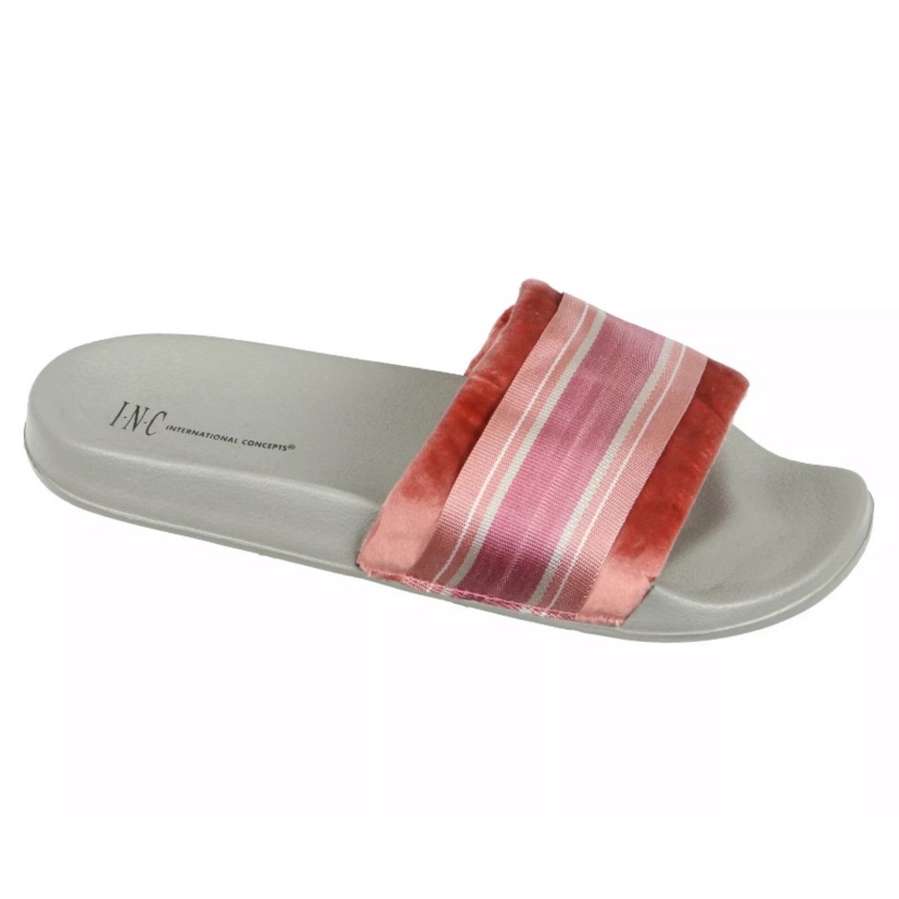 INC Women’s Velvet Varsity Slide Slippers Pink